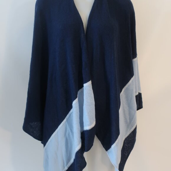 Women J. McLaughlin Navy Blue Light Blue Pure Cashmere Colorblock Shawl Wrap OS - Picture 3 of 12